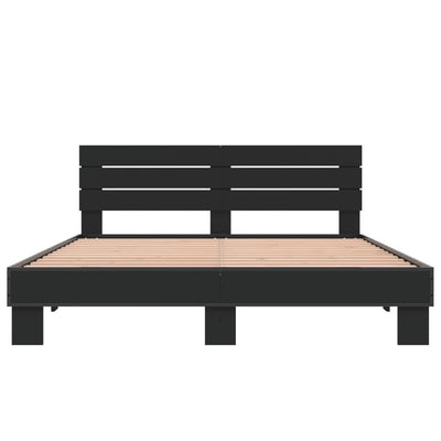 Sängynrunko musta 150x200 cm tekninen puu ja metalli