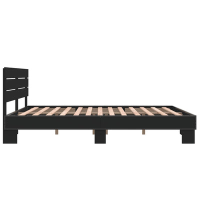 Sängynrunko musta 150x200 cm tekninen puu ja metalli