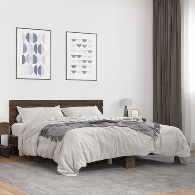 Sängynrunko ruskea tammi 150x200 cm tekninen puu ja metalli
