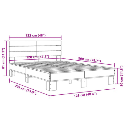Sängynrunko musta 120x200 cm tekninen puu ja metalli