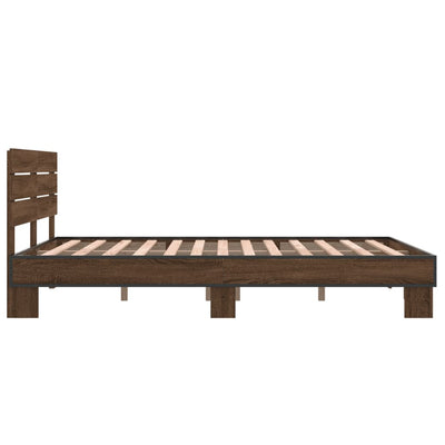 Sängynrunko ruskea tammi 135x190 cm tekninen puu ja metalli