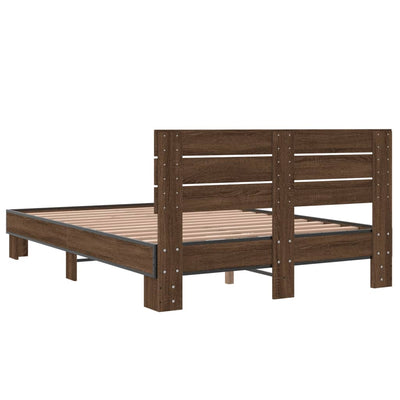 Sängynrunko ruskea tammi 135x190 cm tekninen puu ja metalli
