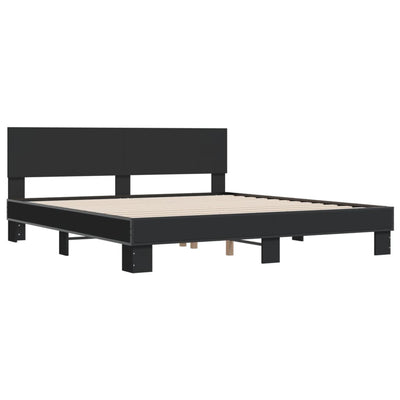 Sängynrunko musta 200x200 cm tekninen puu ja metalli
