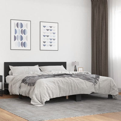 Sängynrunko musta 200x200 cm tekninen puu ja metalli
