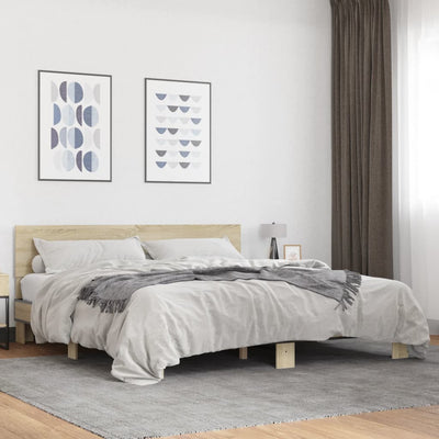 Sängynrunko Sonoma-tammi 200x200 cm tekninen puu ja metalli