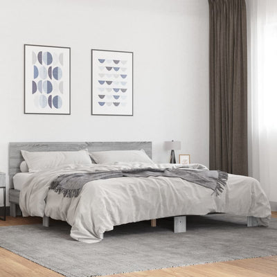 Sängynrunko harmaa Sonoma 200x200 cm tekninen puu ja metalli