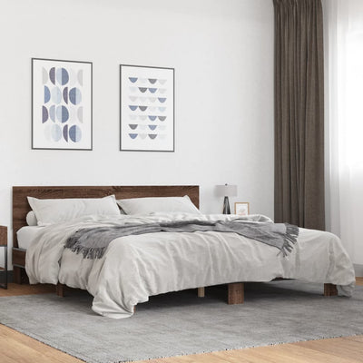 Sängynrunko ruskea tammi 200x200 cm tekninen puu ja metalli