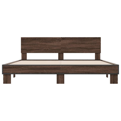 Sängynrunko ruskea tammi 200x200 cm tekninen puu ja metalli