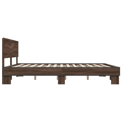 Sängynrunko ruskea tammi 200x200 cm tekninen puu ja metalli
