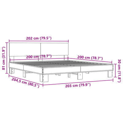 Sängynrunko ruskea tammi 200x200 cm tekninen puu ja metalli