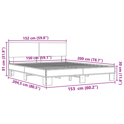 Sängynrunko musta 150x200 cm tekninen puu ja metalli