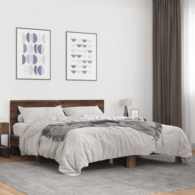 Sängynrunko ruskea tammi 150x200 cm tekninen puu ja metalli