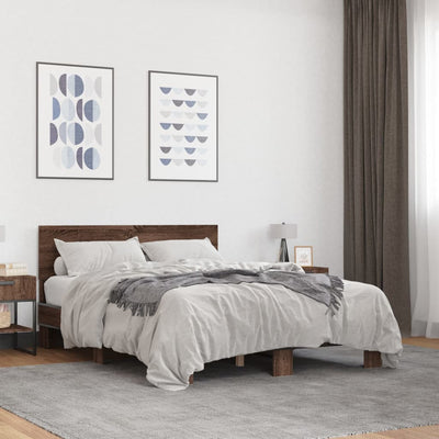 Sängynrunko ruskea tammi 135x190 cm tekninen puu ja metalli