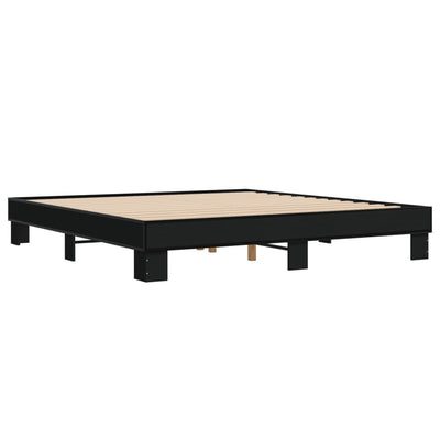 Sängynrunko musta 200x200 cm tekninen puu ja metalli