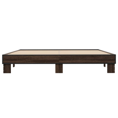 Sängynrunko ruskea tammi 200x200 cm tekninen puu ja metalli