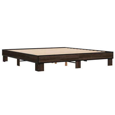 Sängynrunko ruskea tammi 200x200 cm tekninen puu ja metalli
