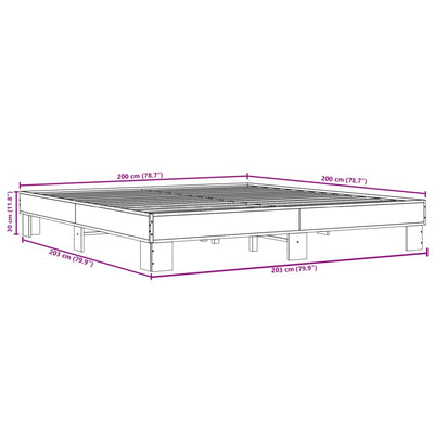 Sängynrunko ruskea tammi 200x200 cm tekninen puu ja metalli