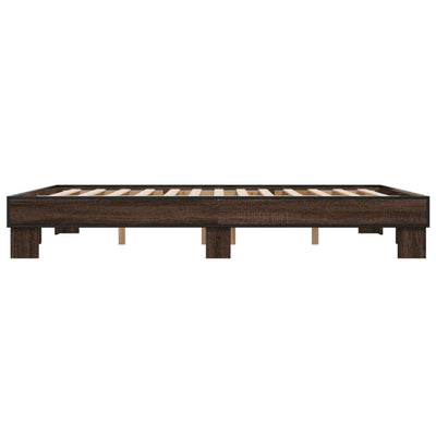 Sängynrunko ruskea tammi 150x200 cm tekninen puu ja metalli