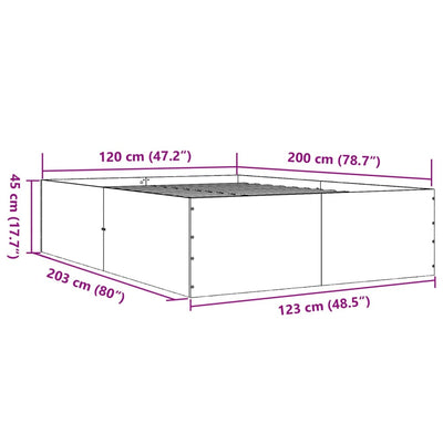 Sängynrunko betoninharmaa 120x200 cm tekninen puu