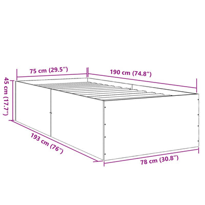 Sängynrunko betoninharmaa 75x190 cm tekninen puu