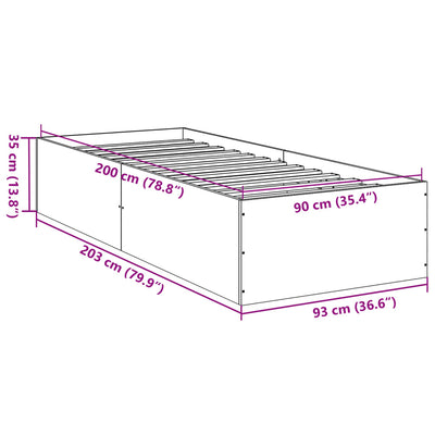 Sängynrunko betoninharmaa 90x200 cm tekninen puu