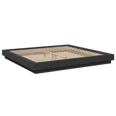 Sängynrunko LED-valoilla musta 200x200 cm tekninen puu