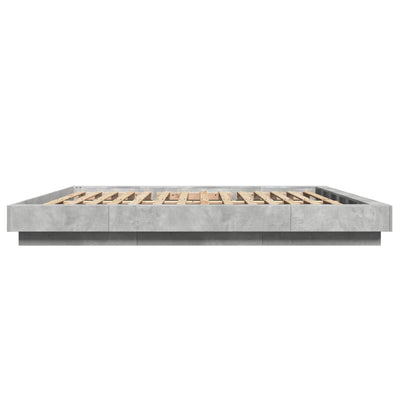 Sängynrunko LED-valoilla betoninharmaa 200x200 cm tekninen puu