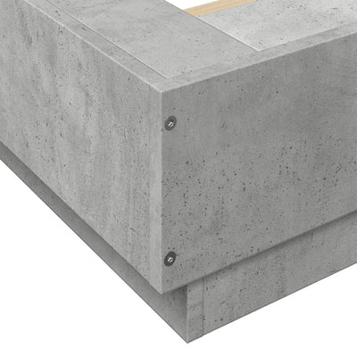 Sängynrunko LED-valoilla betoninharmaa 200x200 cm tekninen puu
