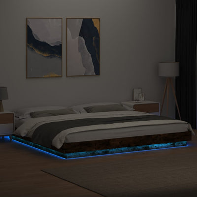 Sängynrunko LED-valoilla savutammi 200x200 cm tekninen puu