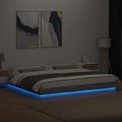 Sängynrunko LED-valoilla harmaa Sonoma 200x200 cm tekninen puu