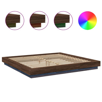 Ruskea sängynrunko Dmitru 200x200cm (led-valoilla, tammi, puinen)
