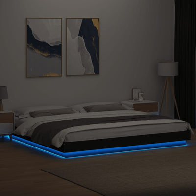 Sängynrunko LED-valoilla musta 180x200 cm tekninen puu
