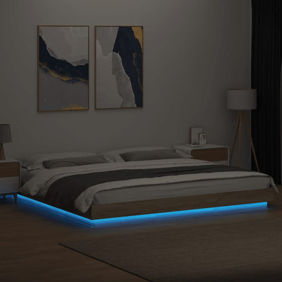 Sängynrunko LED-valoilla Sonoma-tammi 180x200 cm tekninen puu