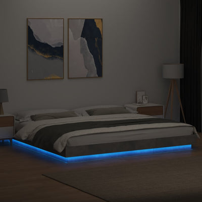 Sängynrunko LED-valoilla betoninharmaa 180x200 cm tekninen puu
