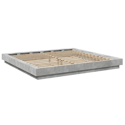 Sängynrunko LED-valoilla betoninharmaa 180x200 cm tekninen puu