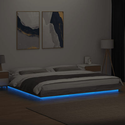 Sängynrunko LED-valoilla harmaa Sonoma 180x200 cm tekninen puu
