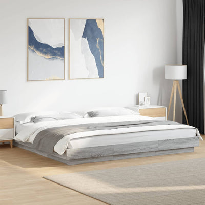Sängynrunko LED-valoilla harmaa Sonoma 180x200 cm tekninen puu