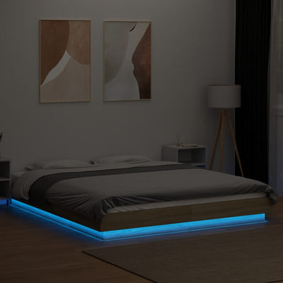 Sängynrunko LED-valoilla Sonoma-tammi 150x200 cm tekninen puu