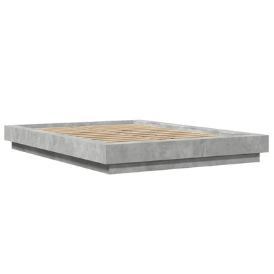 Sängynrunko LED-valoilla betoninharmaa 120x200 cm tekninen puu