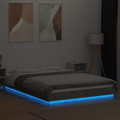 Sängynrunko LED-valoilla betoninharmaa 120x200 cm tekninen puu