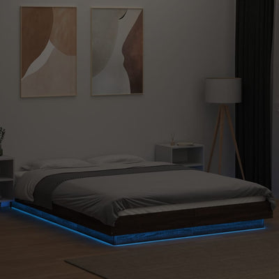 Sängynrunko LED-valoilla ruskea tammi 120x200 cm tekninen puu