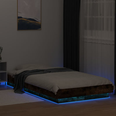 Sängynrunko LED-valoilla savutammi 100x200 cm tekninen puu