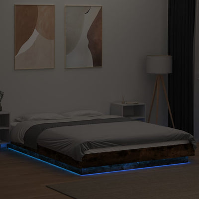 Sängynrunko LED-valoilla savutammi 140x190 cm tekninen puu