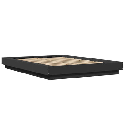 Sängynrunko LED-valoilla musta 135x190 cm tekninen puu