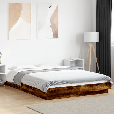 Sängynrunko LED-valoilla savutammi 135x190 cm tekninen puu