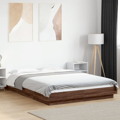 Sängynrunko LED-valoilla ruskea tammi 135x190 cm tekninen puu