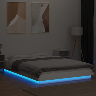 Sängynrunko LED-valoilla valkoinen 120x190 cm tekninen puu