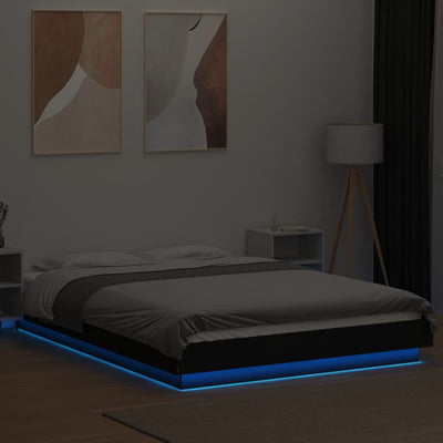 Sängynrunko LED-valoilla musta 120x190 cm tekninen puu