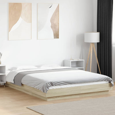 Sängynrunko LED-valoilla Sonoma-tammi 120x190 cm tekninen puu