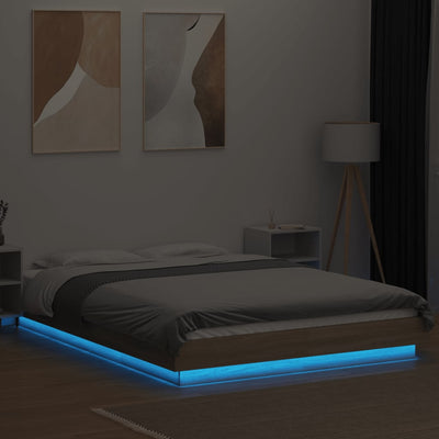 Sonoma-tammi sängynrunko led-valoilla Dmitru 120x190cm (puinen)